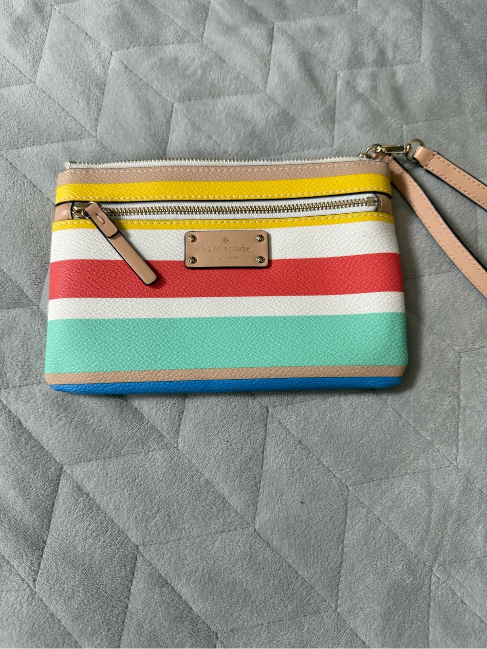 kate spade Striped Wristlet in Yellow, Coral, Mint & Blue